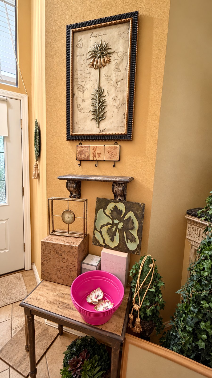 Botanical wall art and console