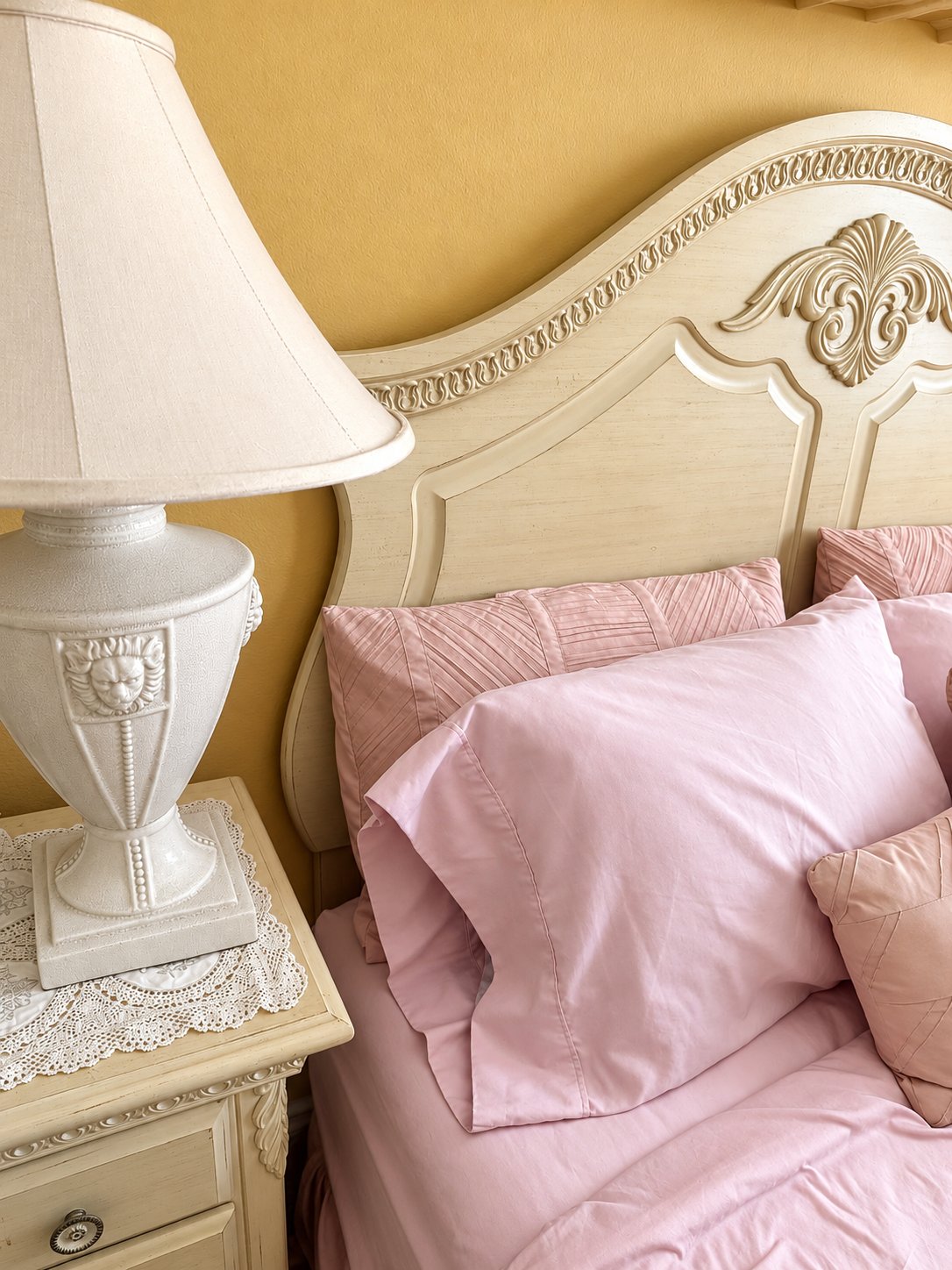 Ivory bed and lamp