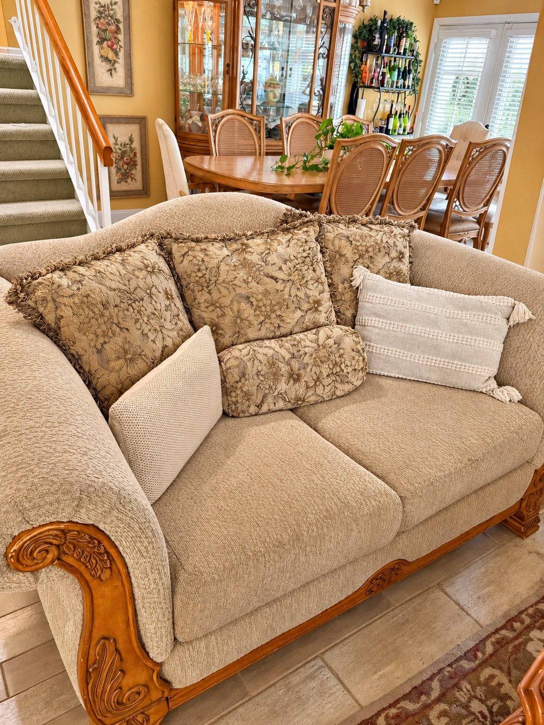 Carved wood sofa