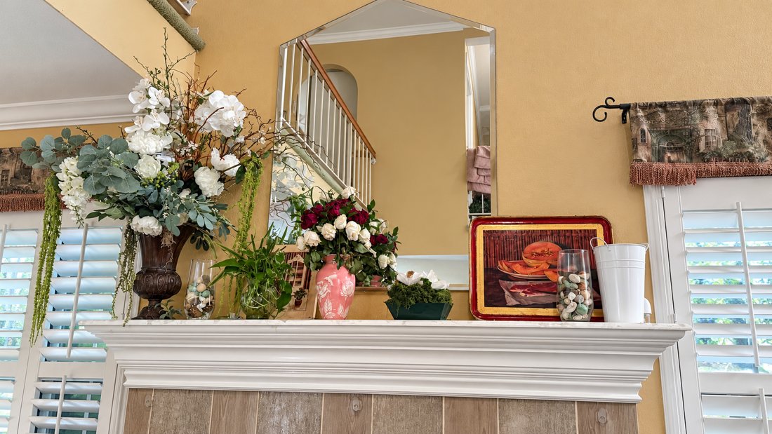 Mantel florals and decor